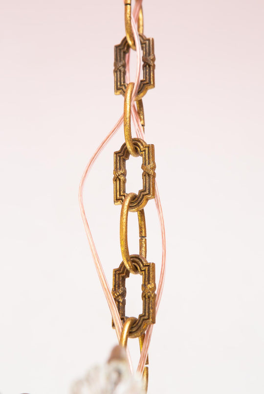 Antiguo chandelier francés latón, bronce y cristales c. 1930s (52 cm)