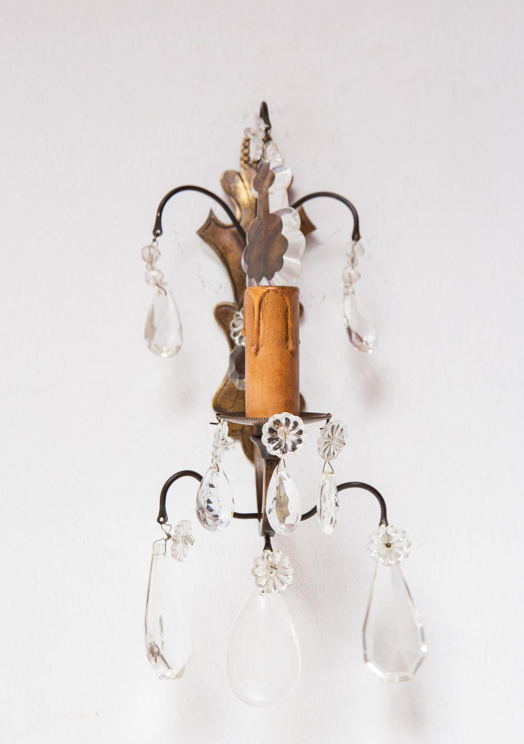 Pareja antiguos apliques franceses latón y cristales c. 1930