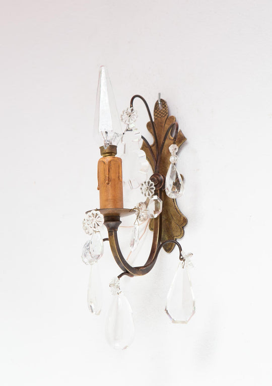 Pareja antiguos apliques franceses latón y cristales c. 1930