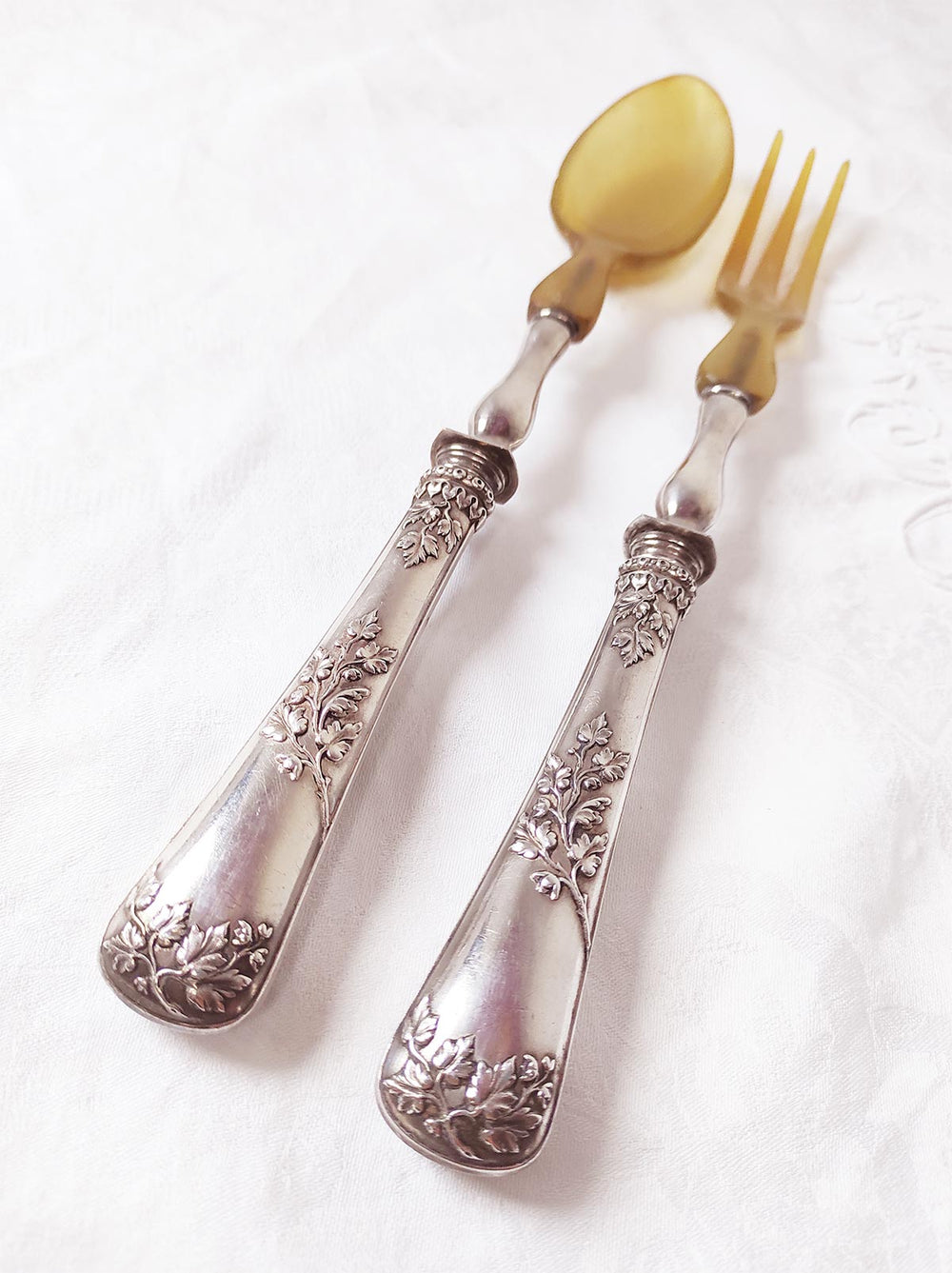 Antiguos cubiertos servicio ensalada franceses estilo Louis XV (29 cm9