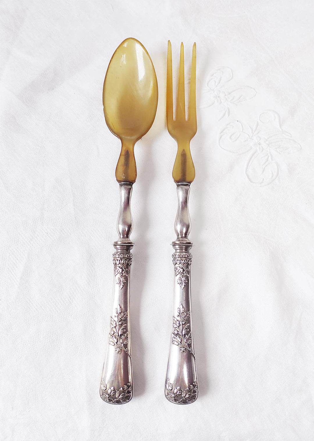 Antiguos cubiertos servicio ensalada franceses estilo Louis XV (29 cm9