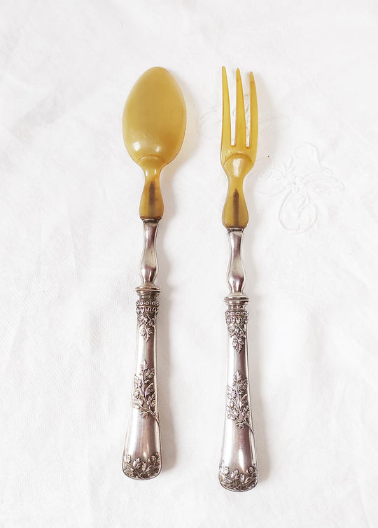 Antiguos cubiertos servicio ensalada franceses estilo Louis XV (29 cm9