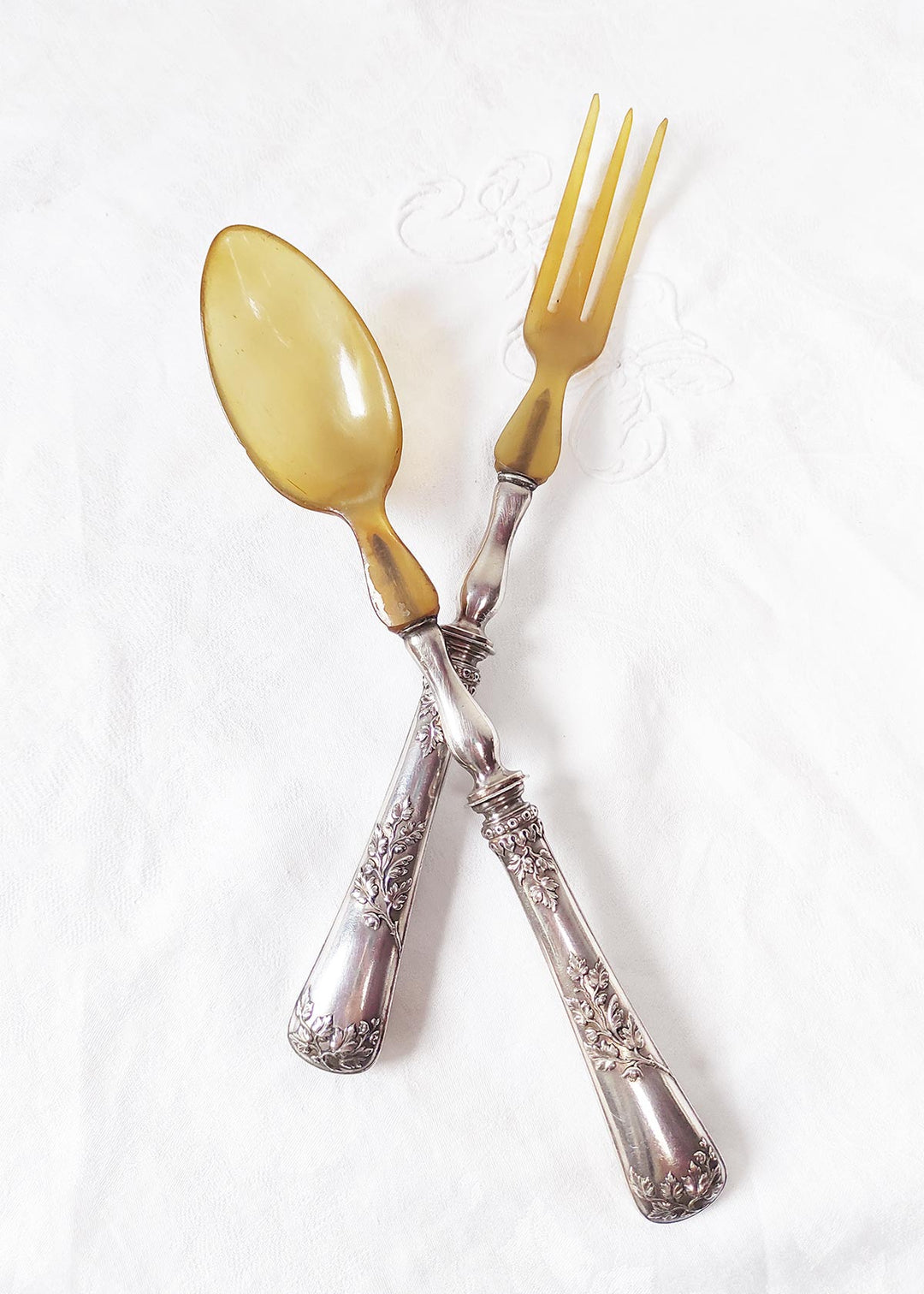 Antiguos cubiertos servicio ensalada franceses estilo Louis XV (29 cm9