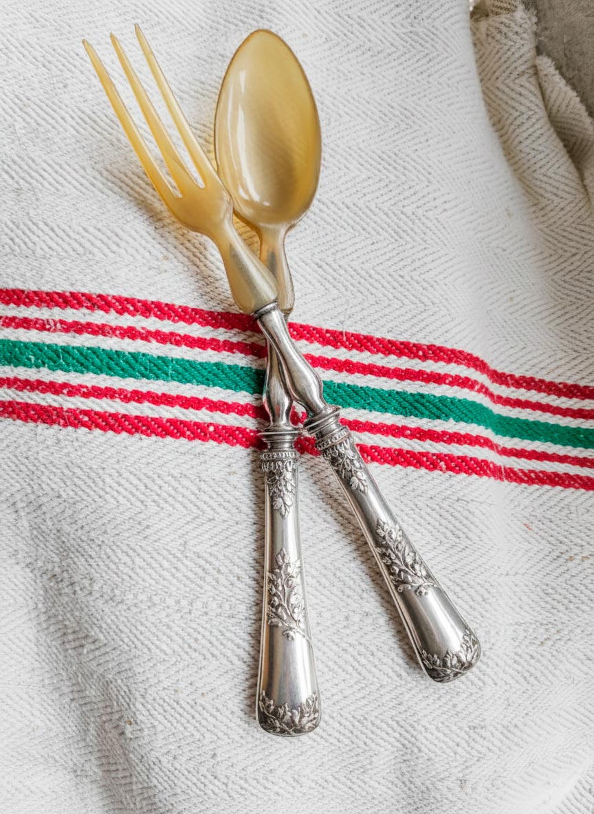 Antiguos cubiertos servicio ensalada franceses estilo Louis XV (29 cm9