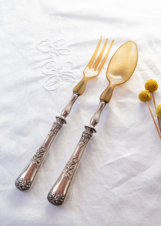 Antiguos cubiertos servicio ensalada franceses estilo Louis XV (29 cm)