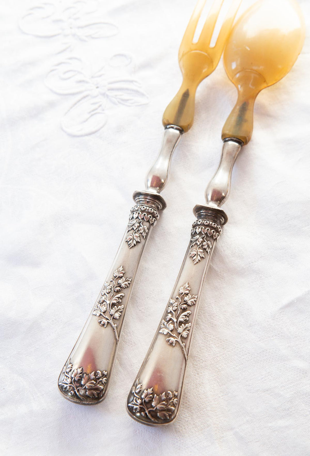 Antiguos cubiertos servicio ensalada franceses estilo Louis XV (29 cm)