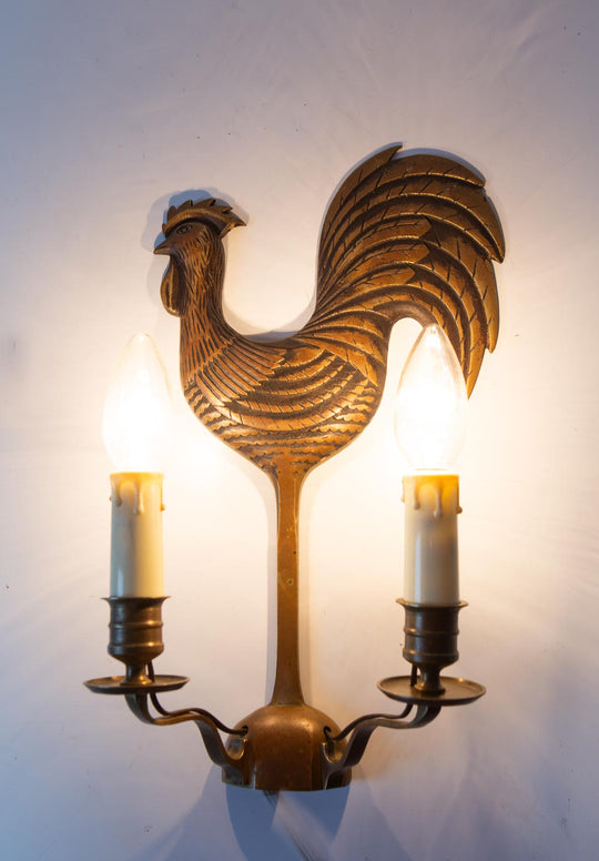 Antiguo aplique de pared francés "gallo" bronce c. 1950s (39 cm)