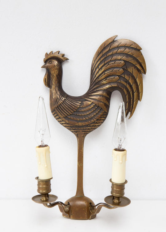 Antiguo aplique de pared francés "gallo" bronce c. 1950s (39 cm)
