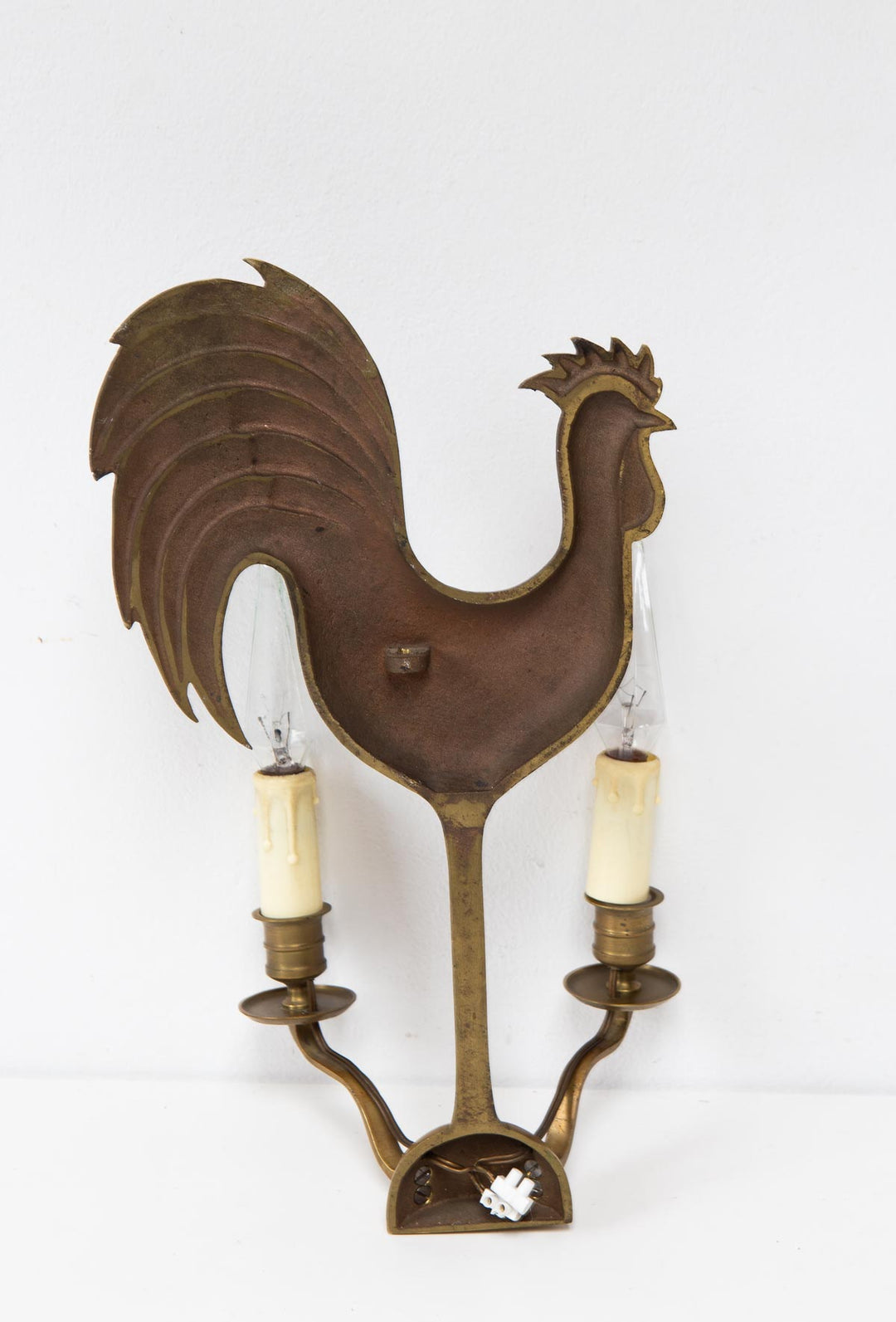 Antiguo aplique de pared francés "gallo" bronce c. 1950s (39 cm)