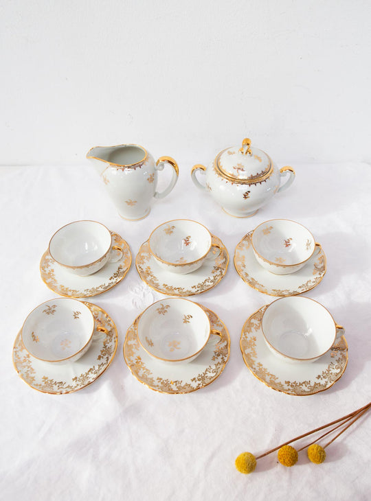 Juego de té PARA 6 porcelana Limoges vintage (14 PIEZAS)