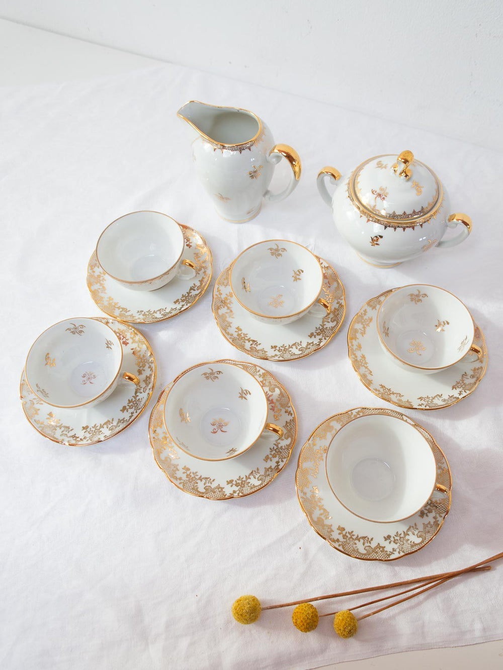 Juego de té PARA 6 porcelana Limoges vintage (14 PIEZAS)