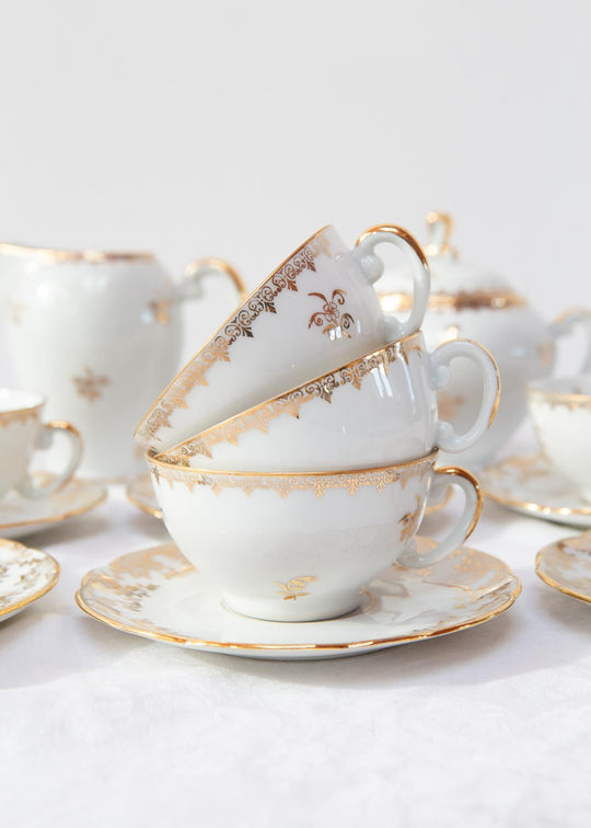 Juego de té PARA 6 porcelana Limoges vintage (14 PIEZAS)