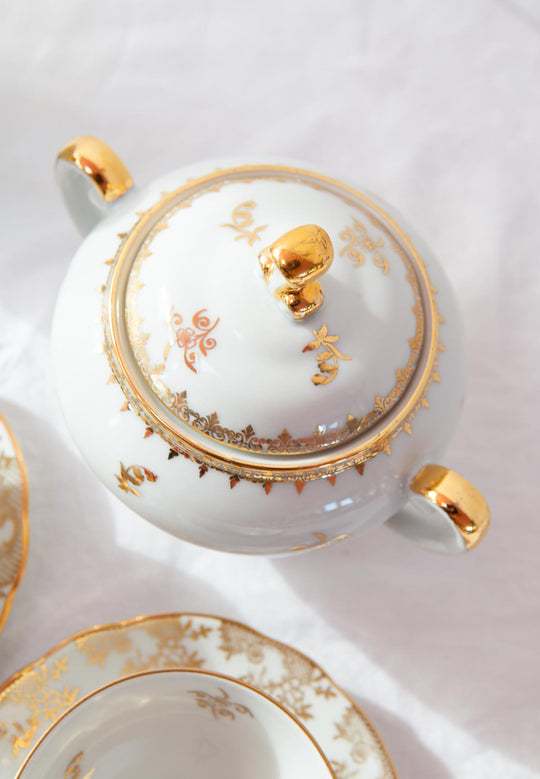 Juego de té PARA 6 porcelana Limoges vintage (14 PIEZAS)