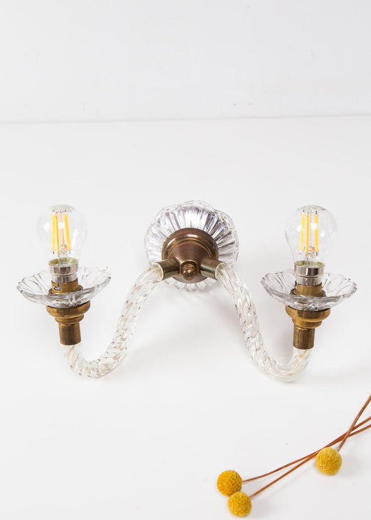 Aplique francés cristal y latón dos brazos c. 1950s