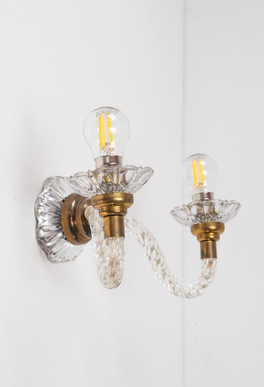 Aplique francés cristal y latón dos brazos c. 1950s