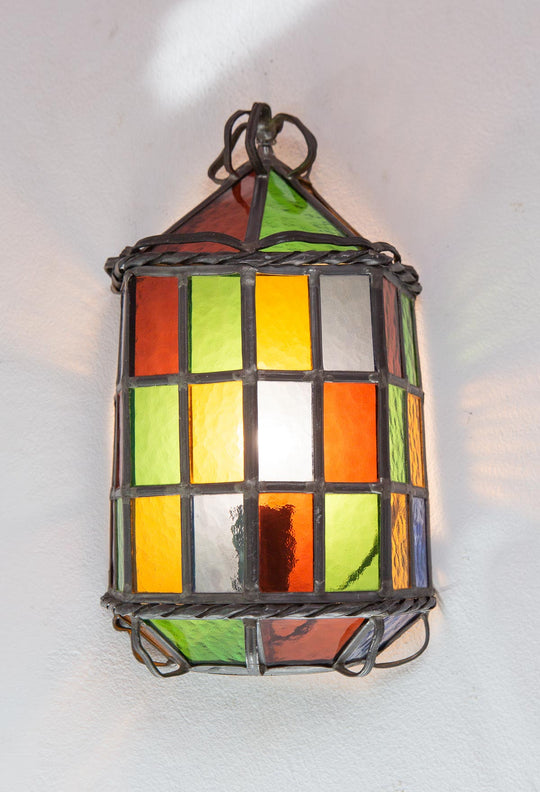 Pareja apliques estilo vidriera plomo y cristal colores c. 1970s