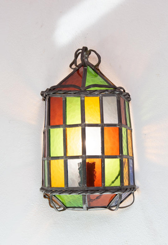 Pareja apliques estilo vidriera plomo y cristal colores c. 1970s