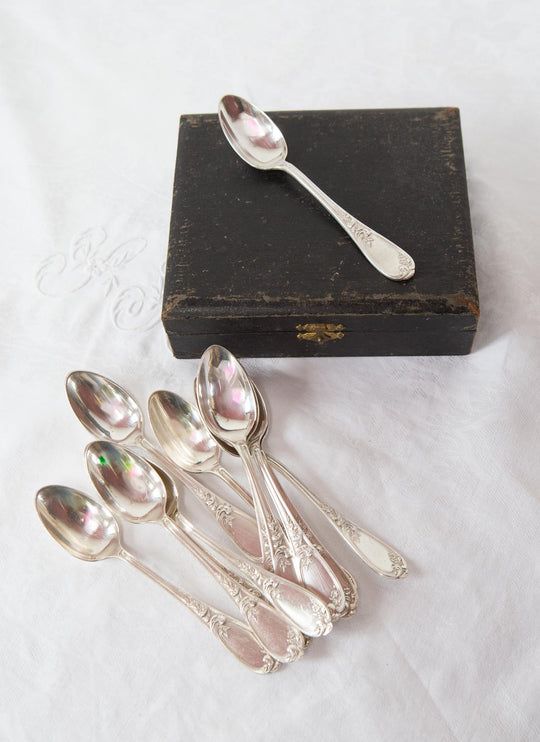 Juego 12 cucharillas Ercuis estilo Louis XV metal argenté en estuche