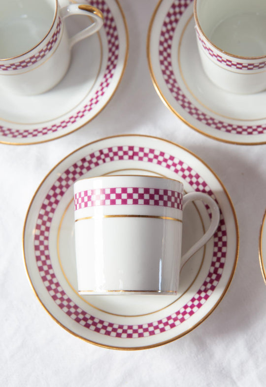 Juego de café Limoges PARA 12 damero berenjena c. 1920-30s (27 PIEZAS)