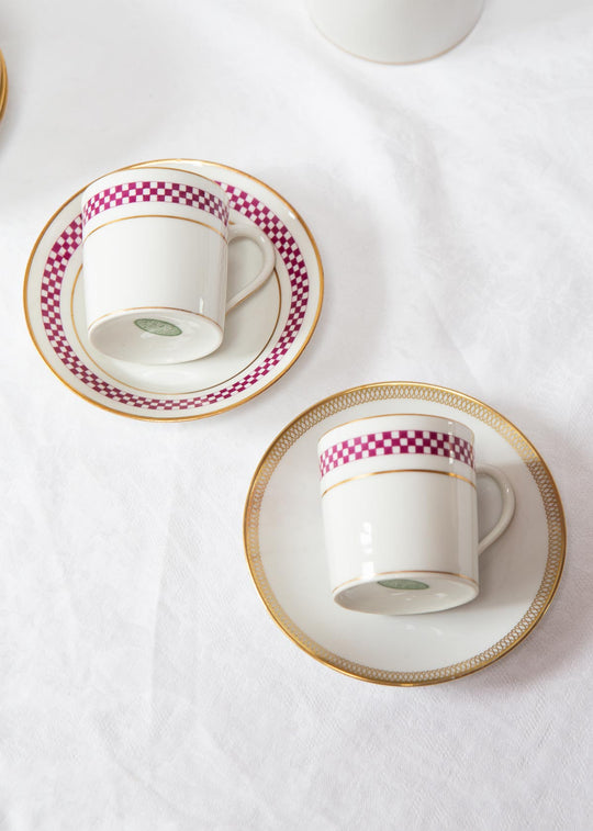 Juego de café Limoges PARA 12 damero berenjena c. 1920-30s (27 PIEZAS)