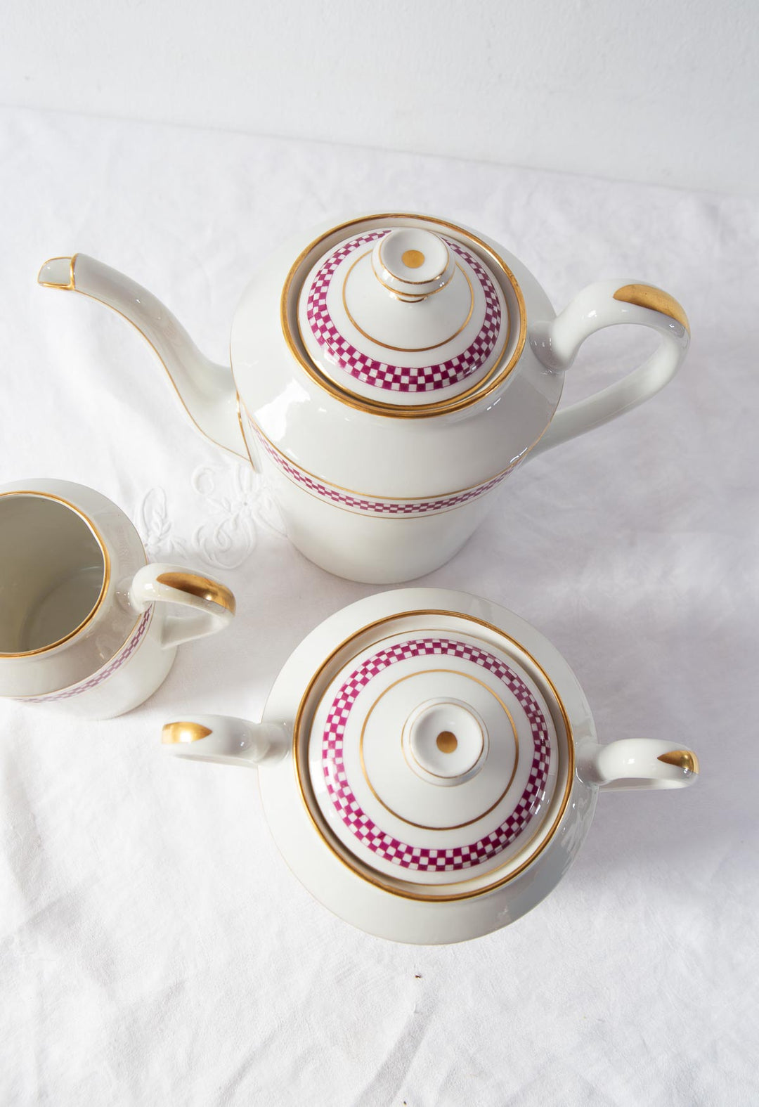 Juego de café Limoges PARA 12 damero berenjena c. 1920-30s (27 PIEZAS)