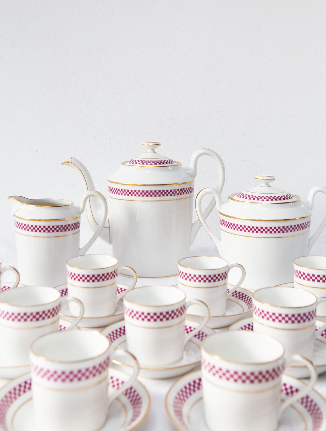 Juego de café Limoges PARA 12 damero berenjena c. 1920-30s (27 PIEZAS)