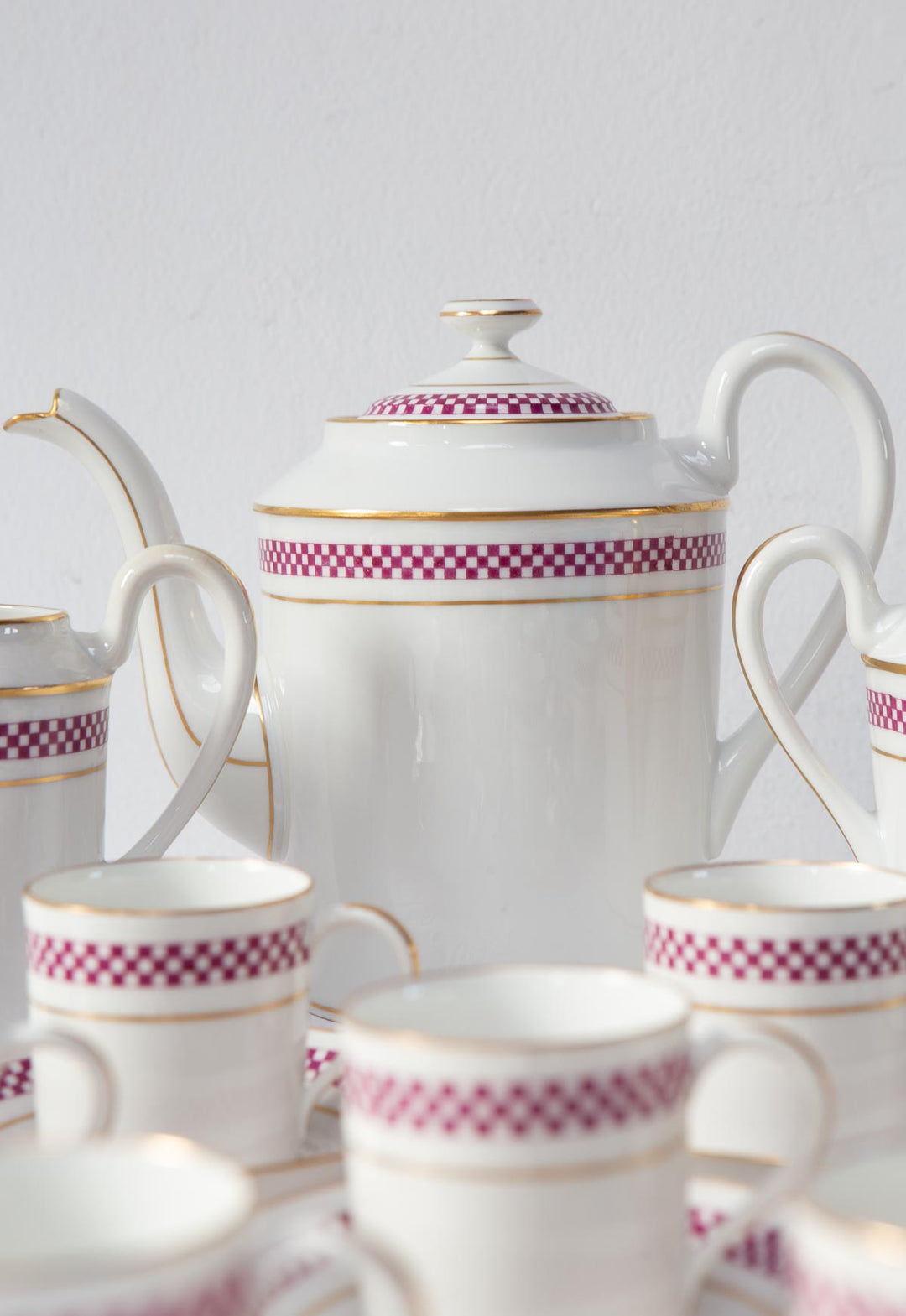 Juego de café Limoges PARA 12 damero berenjena c. 1920-30s (27 PIEZAS)