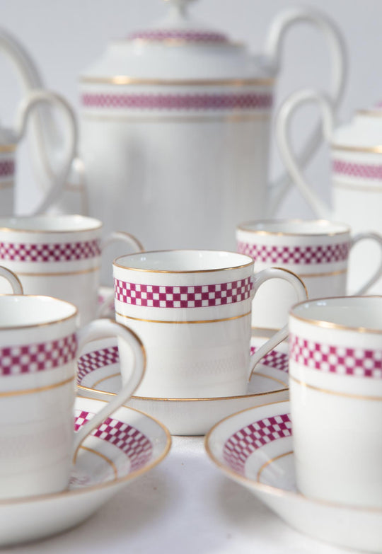 Juego de café Limoges PARA 12 damero berenjena c. 1920-30s (27 PIEZAS)