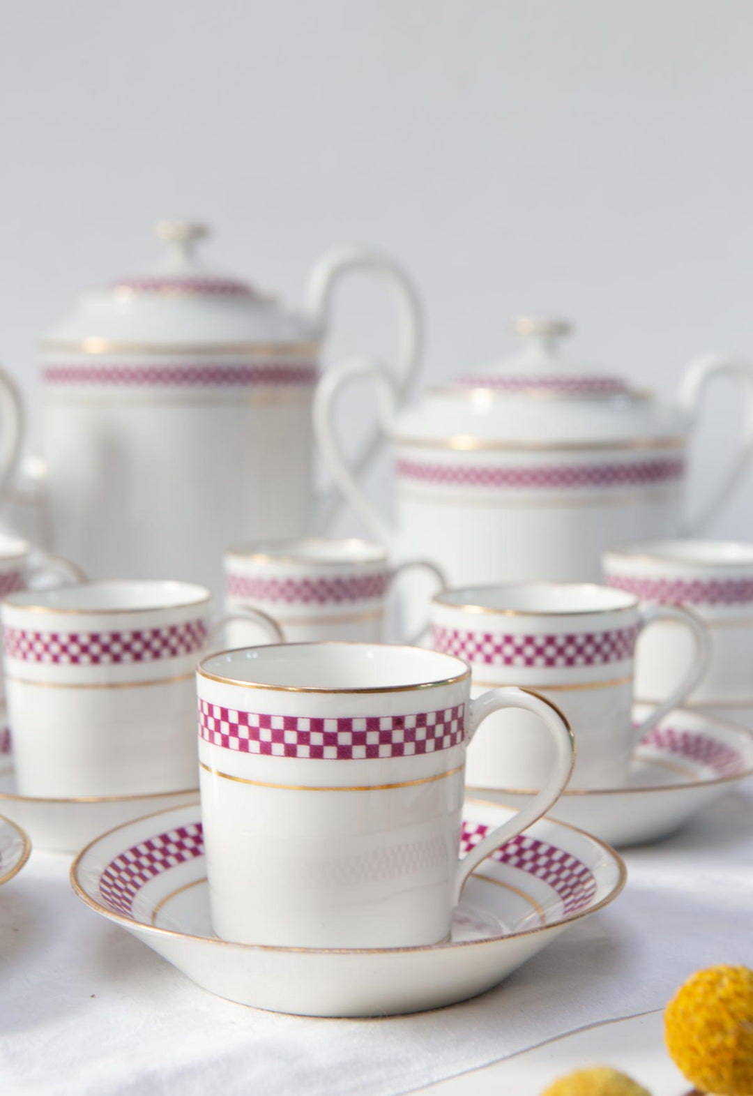 Juego de café Limoges PARA 12 damero berenjena c. 1920-30s (27 PIEZAS)