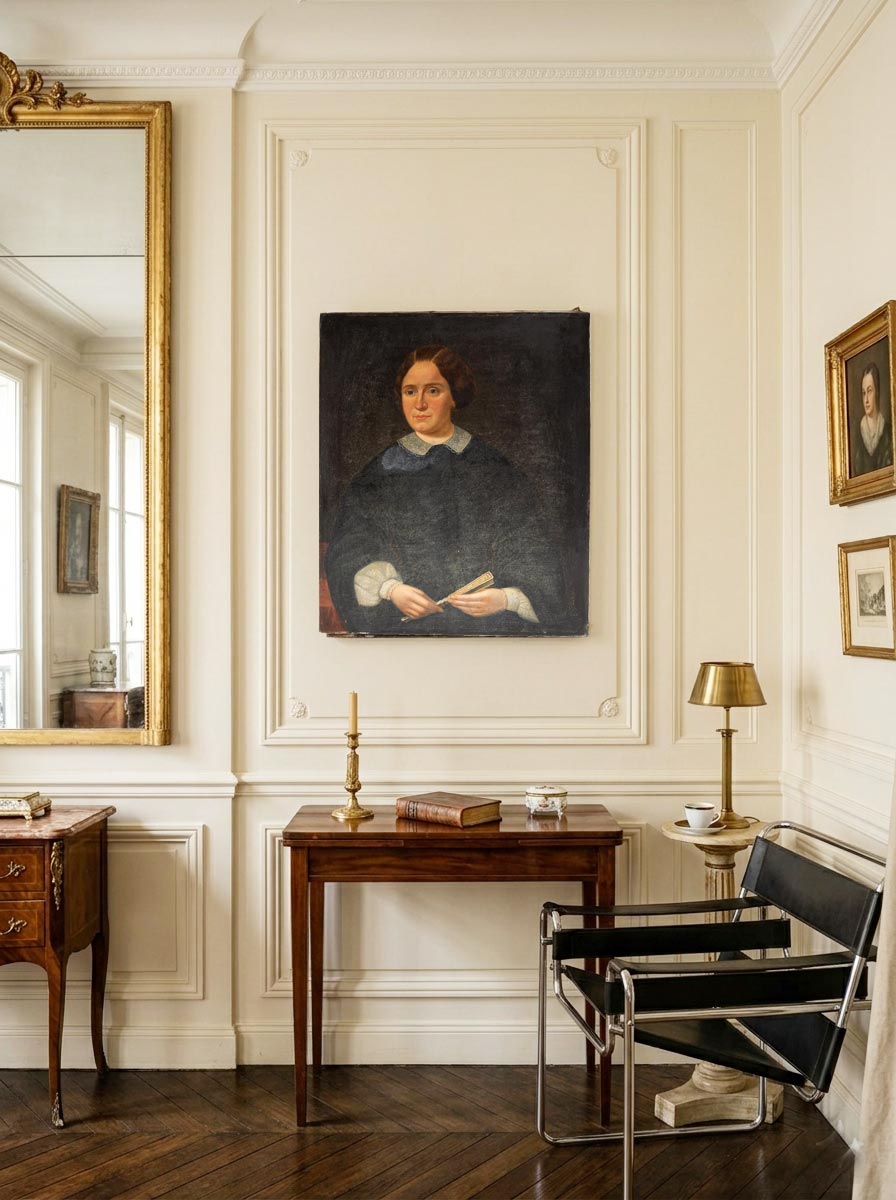 Retrato femenino óleo sobre lienzo. Francia. Mediados s. XIX (81*65 cm)