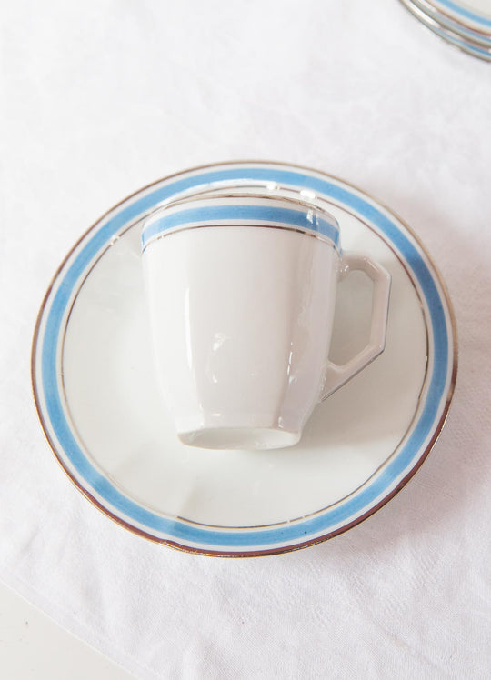 Juego de café PARA 6 porcelana Limoges Bernardaud art decó azul c. 1930s (18 PIEZAS)