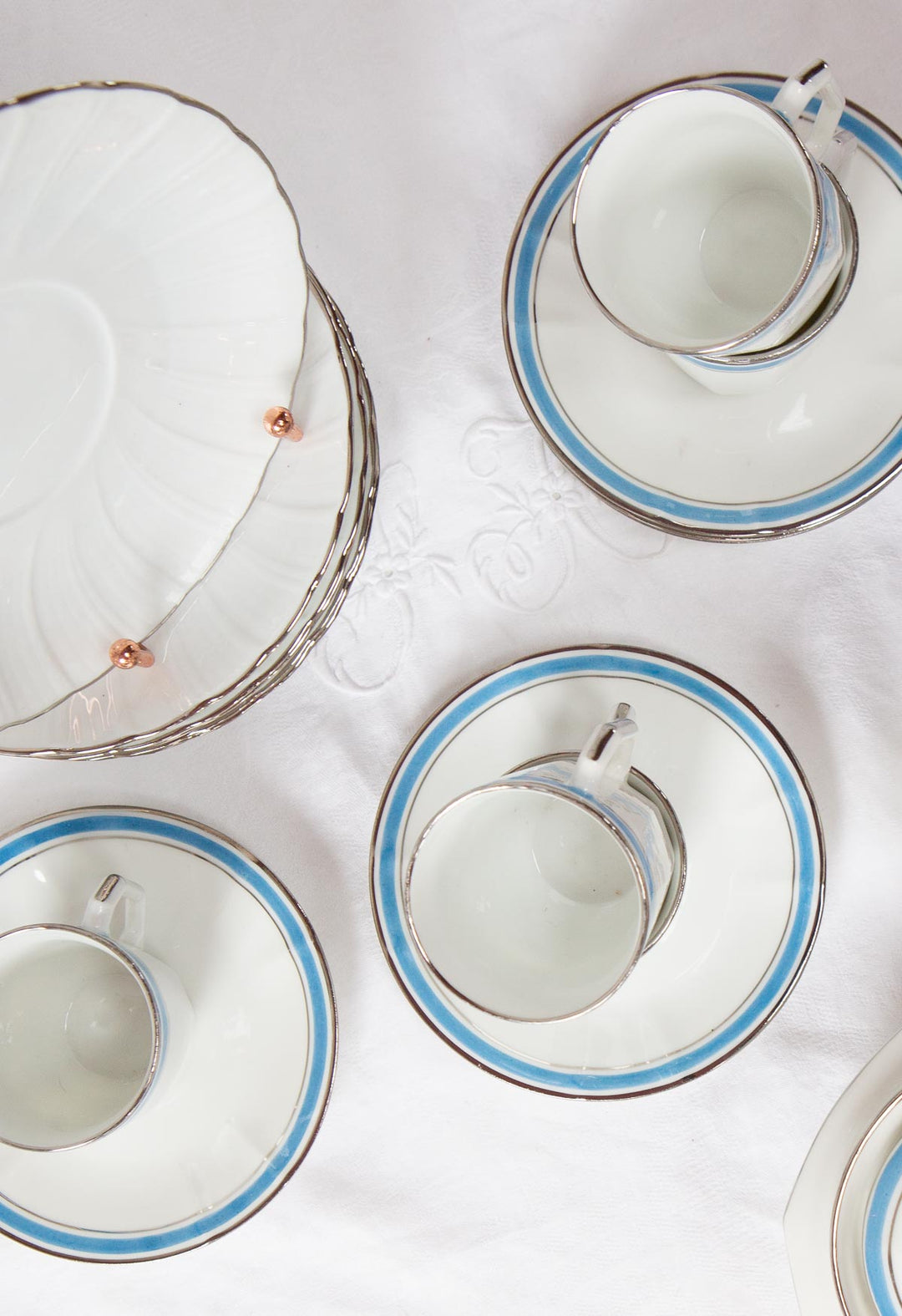 Juego de café PARA 6 porcelana Limoges Bernardaud art decó azul c. 1930s (18 PIEZAS)