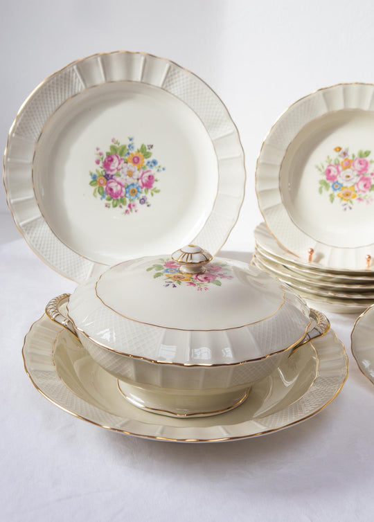 Parte de vajilla porcelana Limoges Bernardaud flores (11 PIEZAS)