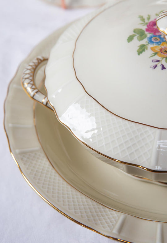 Parte de vajilla porcelana Limoges Bernardaud flores (11 PIEZAS)