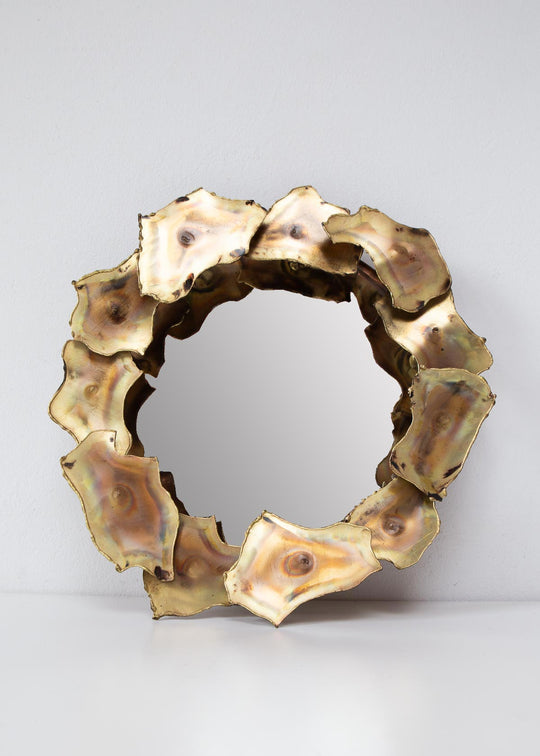 Espejo sol escultura láminas latón USA c. 1970s (31 cm)