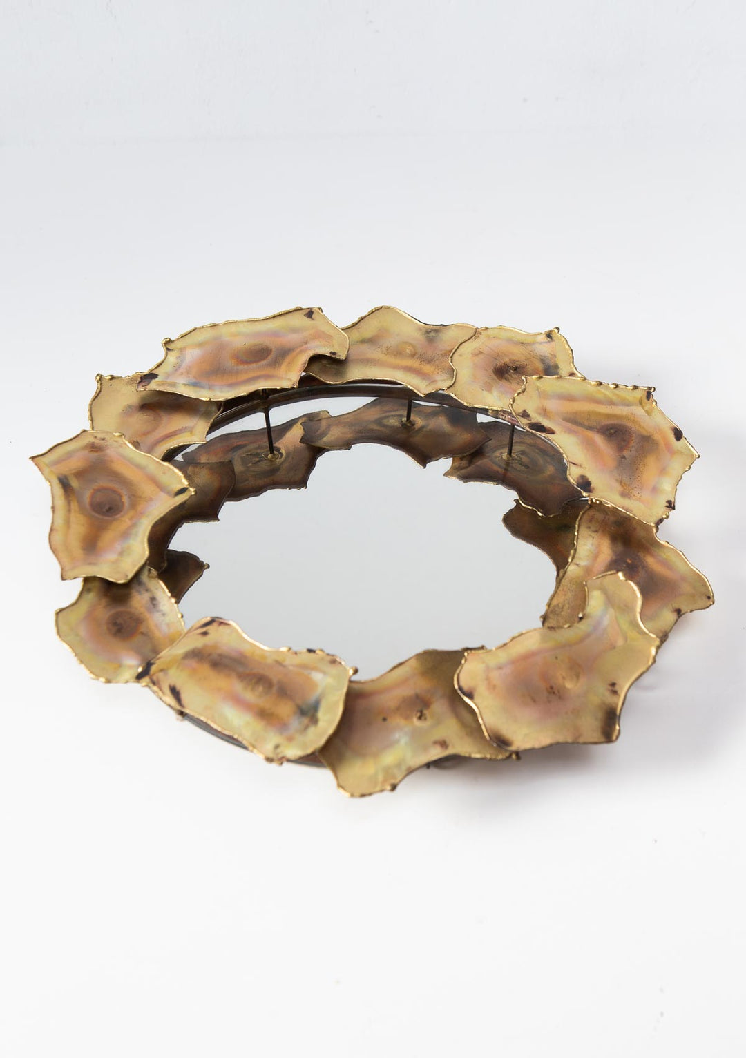 Espejo sol escultura láminas latón USA c. 1970s (31 cm)