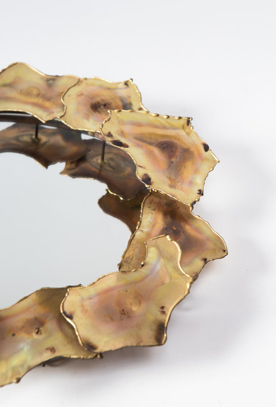 Espejo sol escultura láminas latón USA c. 1970s (31 cm)