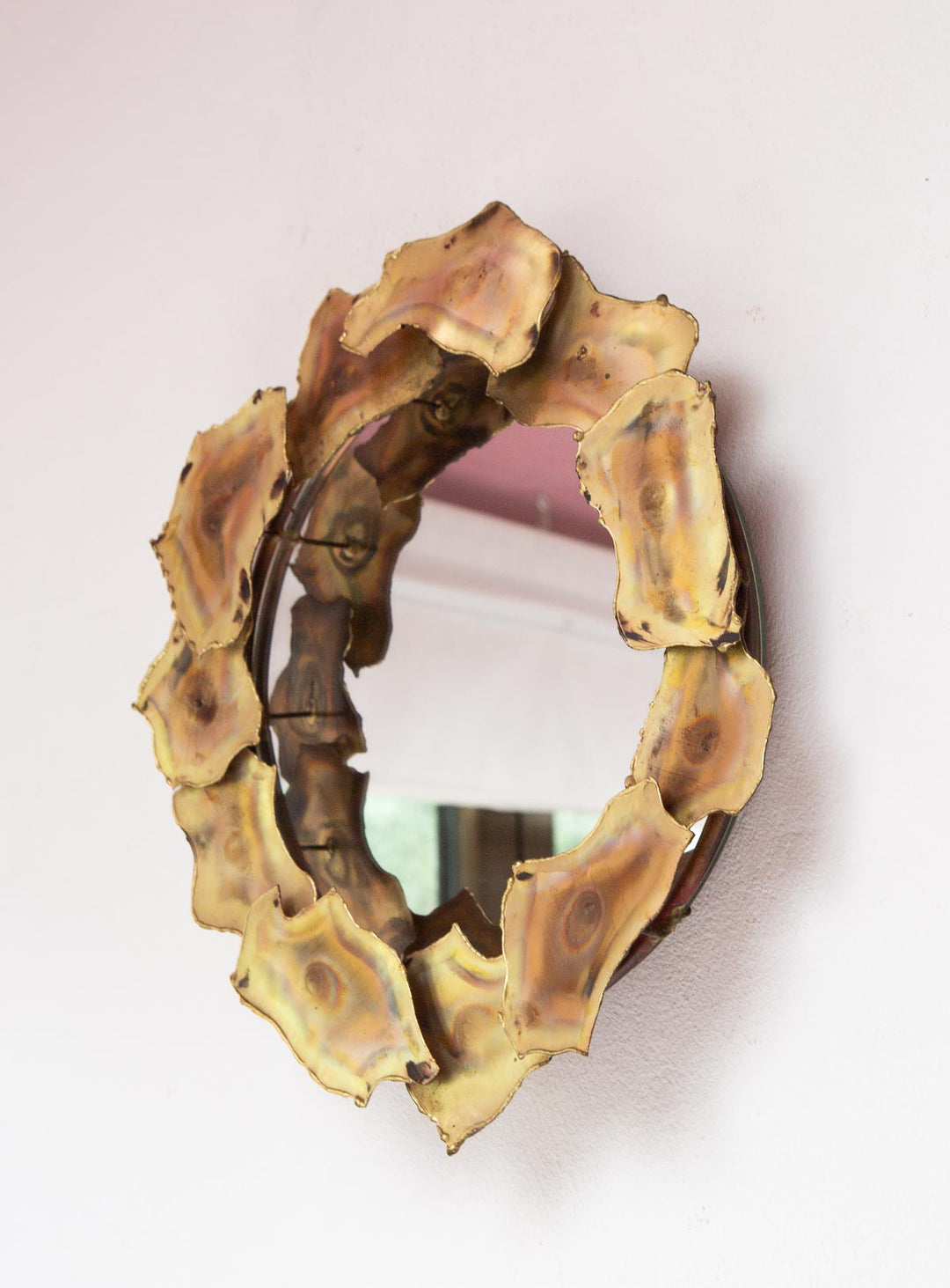 Espejo sol escultura láminas latón USA c. 1970s (31 cm)