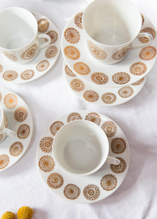 Juegos de café y postre noruegos Porsgrunds oro fino 1969 (8 DISPONIBLES)