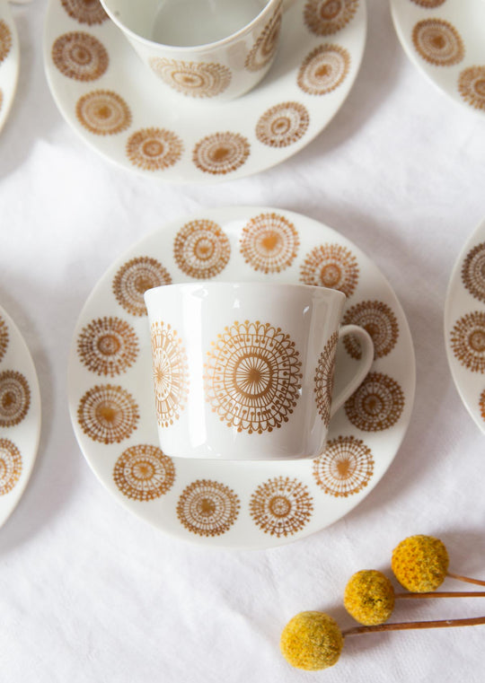 Juegos de café y postre noruegos Porsgrunds oro fino 1969 (8 DISPONIBLES)