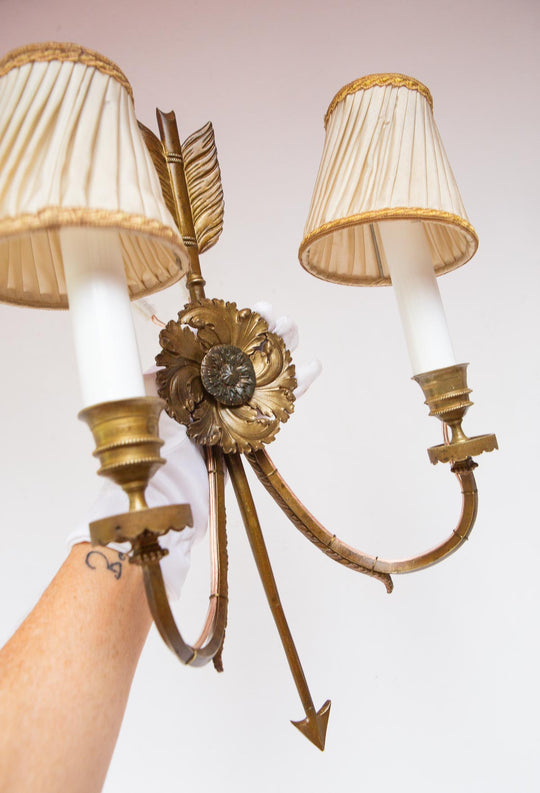 Pareja grandes apliques franceses estilo Imperio flecha s. XIX (42 cm)