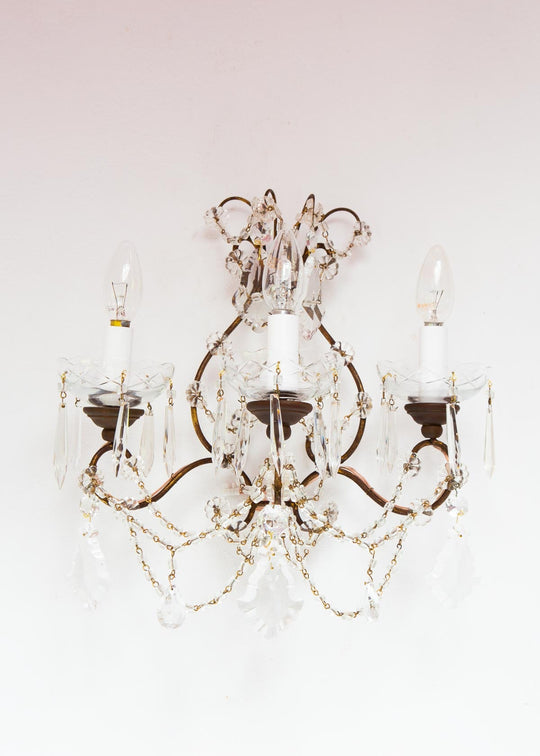 Gran aplique italiano hierro y cadenas cristales c. 1950