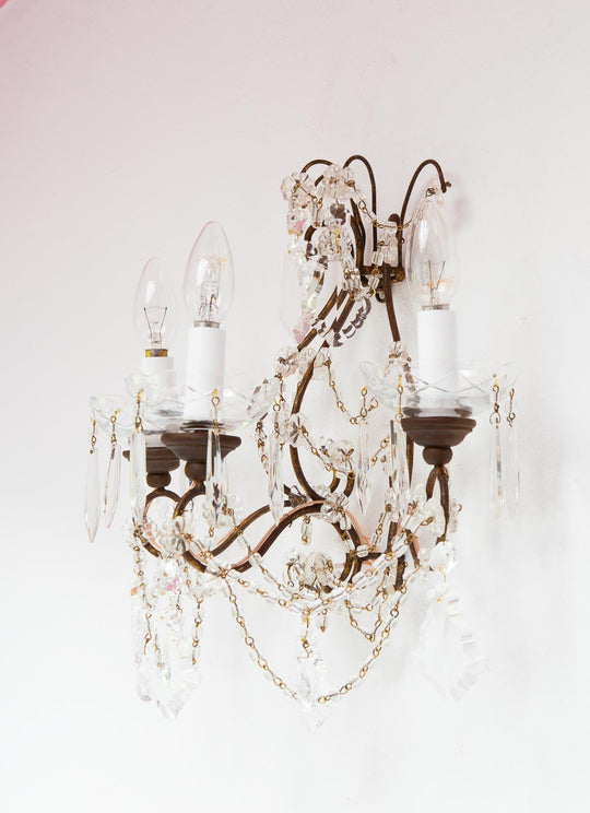 Gran aplique italiano hierro y cadenas cristales c. 1950