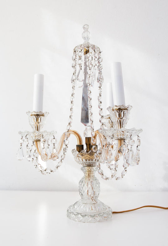 Lámpara mesa "Girandole" cristal checo Bohemia 53 cm c. 1970