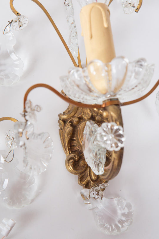 Pareja apliques franceses bronce, latón y cristal c. 1960s