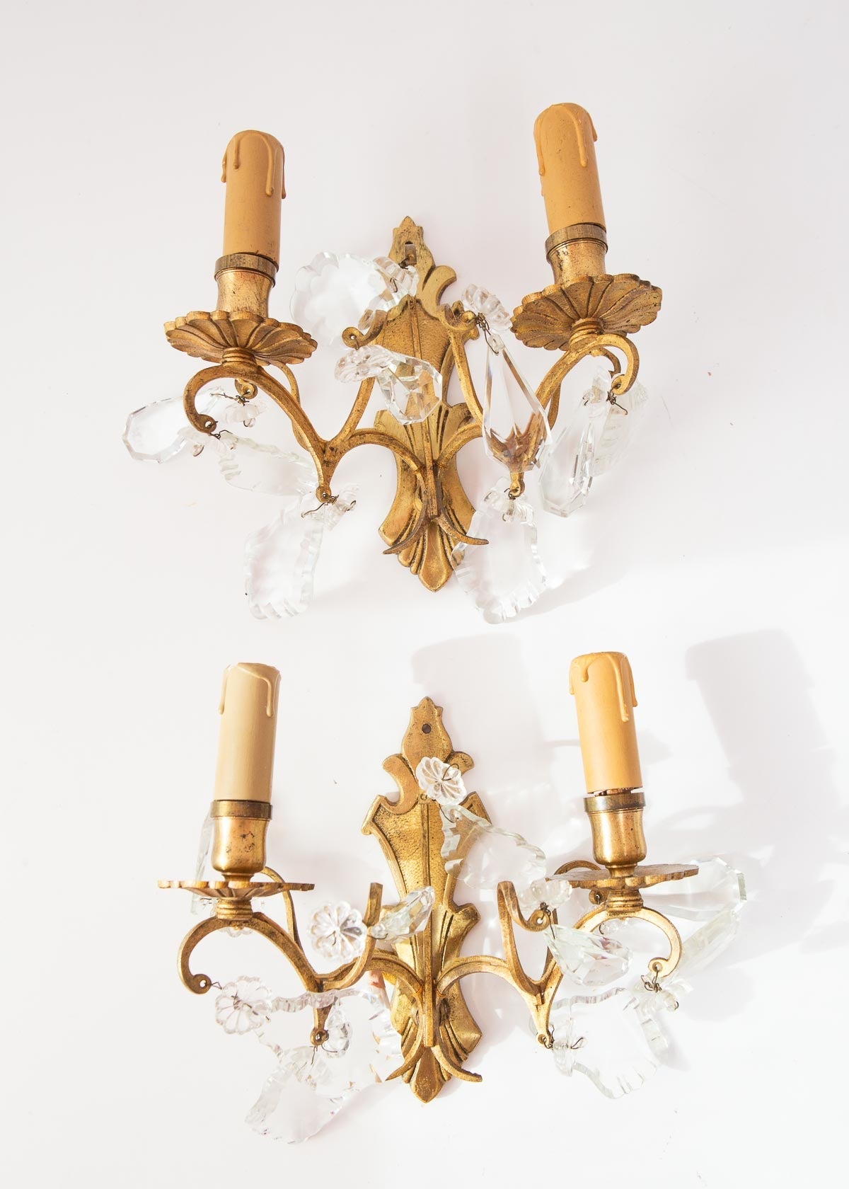 pareja apliques bronce dorado y cristales franceses