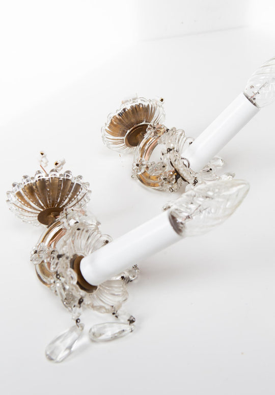 Pareja apliques vintage franceses cristal y latón c. 1950s