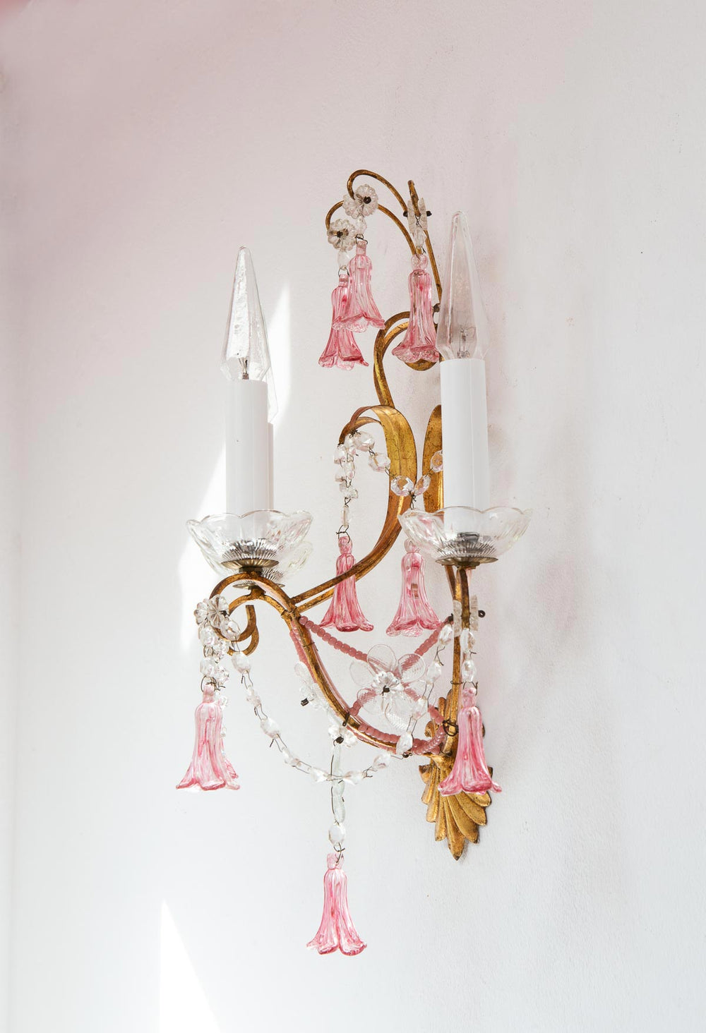 Aplique italiano metal dorado y cristales rosa c. 1970 (50 cm)