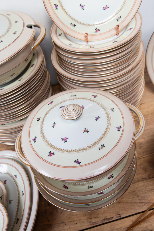 Antigua vajilla francesa porcelana Limoges Charles Haviland florecillas c. 1940s (62 PIEZAS)