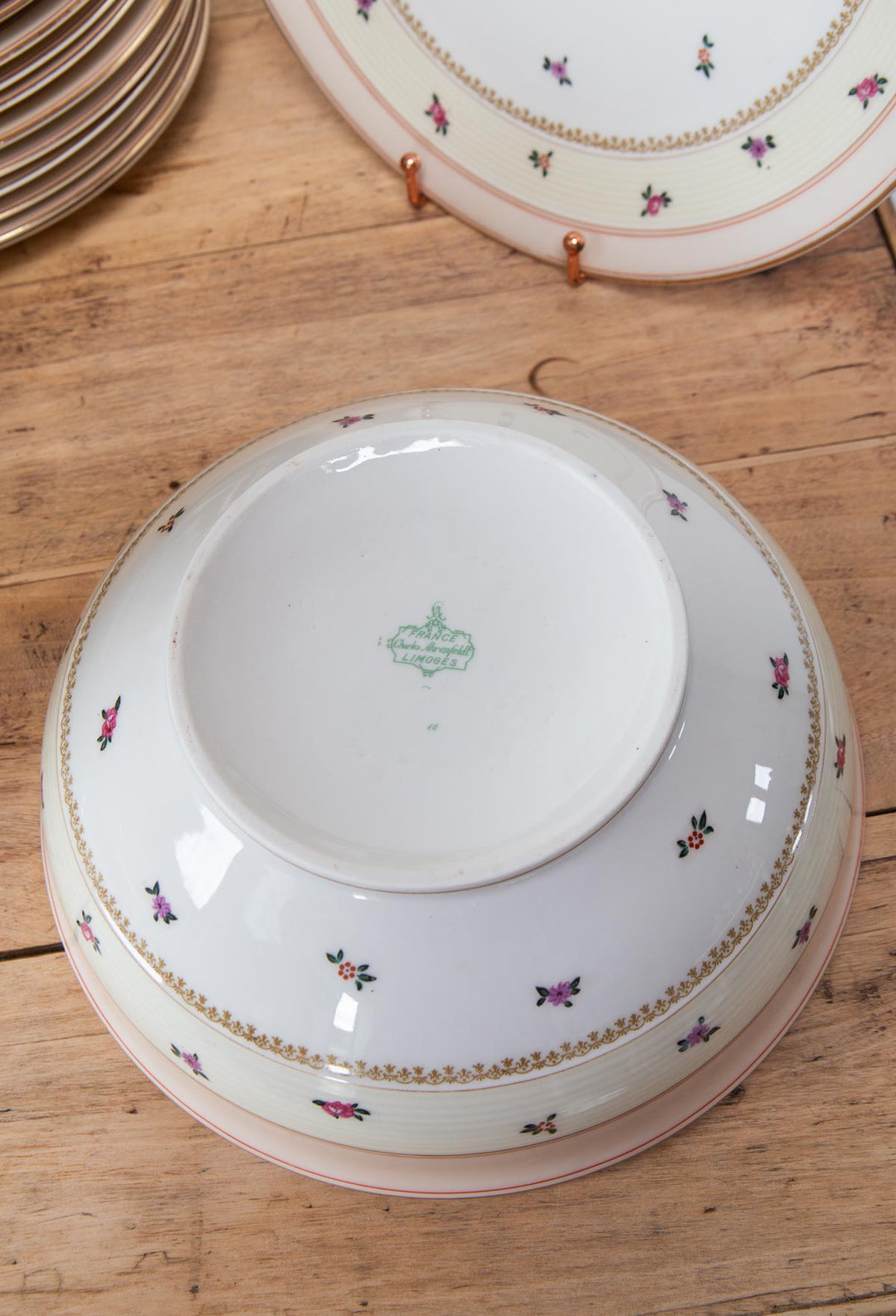 Antigua vajilla francesa porcelana Limoges Charles Haviland florecillas c. 1940s (62 PIEZAS)